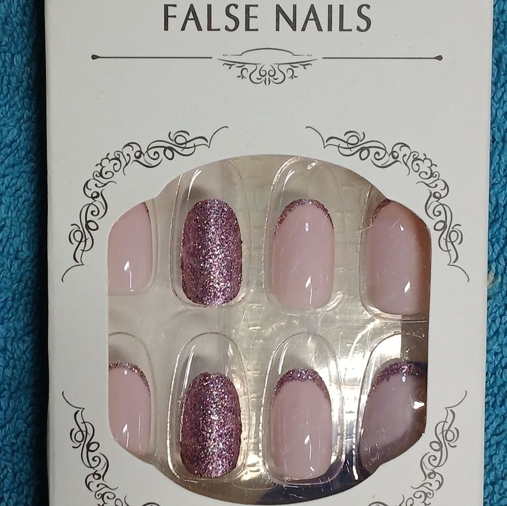 Purple pink glitter press on nails new